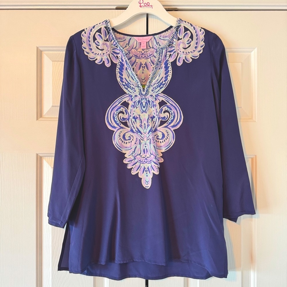 NWT Lilly Pulitzer Silk Renato Dinner Tunic, Bright Navy, M